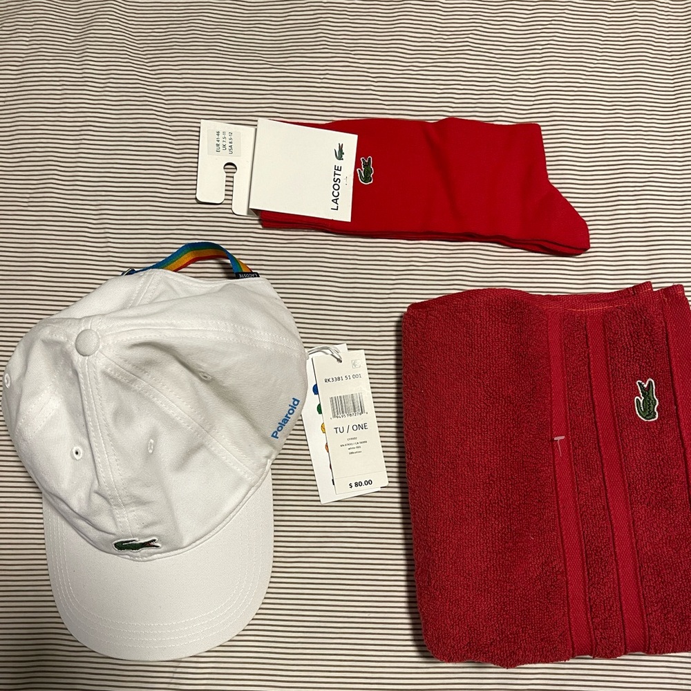 Lot of Lacoste Cap/Hat, Socks and Washcloth